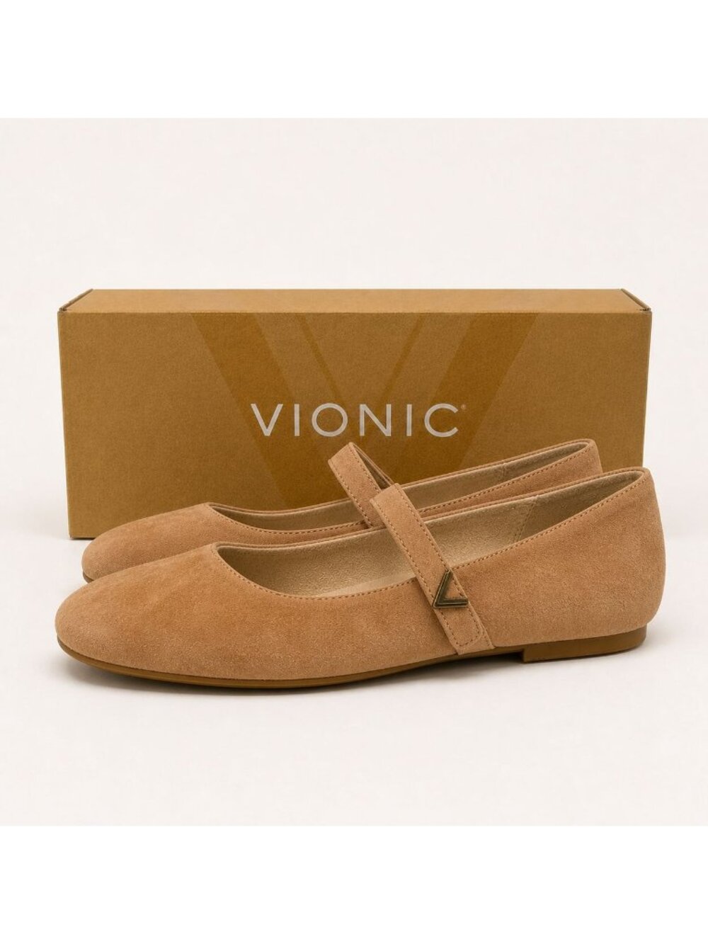 Vionic Alameda Mary Jane Flats Womens 8 Mocha Mousse Suede Orthotic Square Toe - Picture 2 of 8